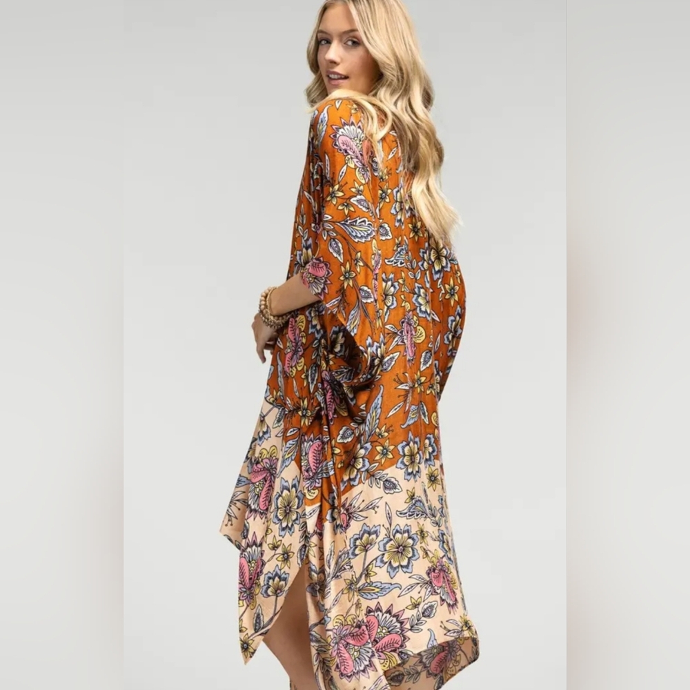 Floral Orange and Cream Swim Coverup